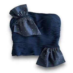 NWOT Carlo Pignatelli navy Blue silk sequin ruched corset bustier w/ sequin bow